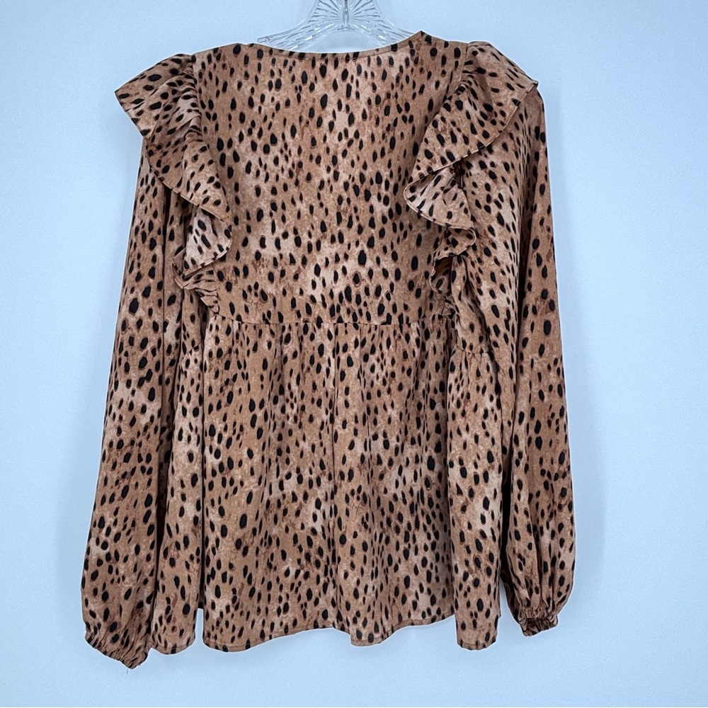 Oddi Leopard Print Blouse Boho Size Small Embroidered Size Small Long Sleeve - Picture 6 of 6